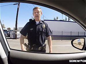 CAUGHT! dark-hued nymph gets spilled blowing off a cop