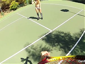 bra-less tennis with Dani Daniels and Cherie DeVille